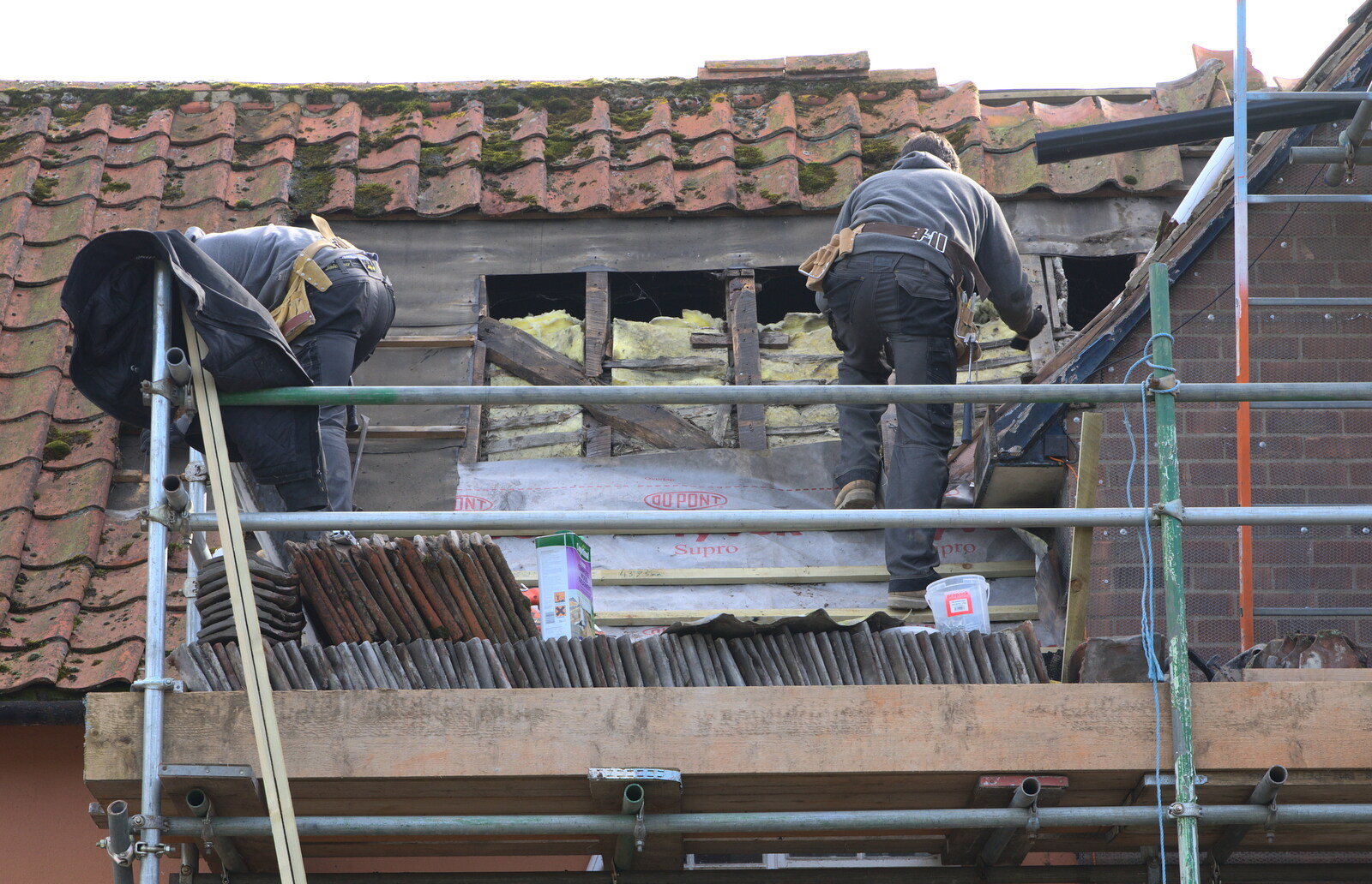Meanwhile, the old roof is partly re-done from Building Progress: Electrical Second Fixing, Brome, Suffolk - 4th March 2014