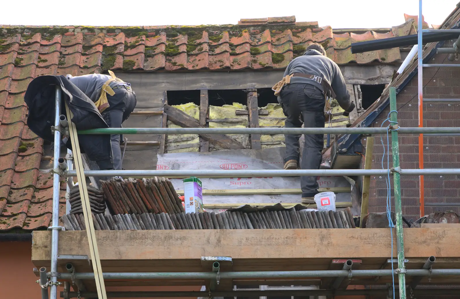 Meanwhile, the old roof is partly re-done, from Building Progress: Electrical Second Fixing, Brome, Suffolk - 4th March 2014