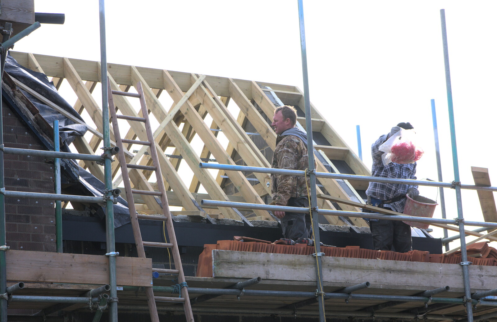 Andrew looks at the roof from Building Progress: Electrical Second Fixing, Brome, Suffolk - 4th March 2014