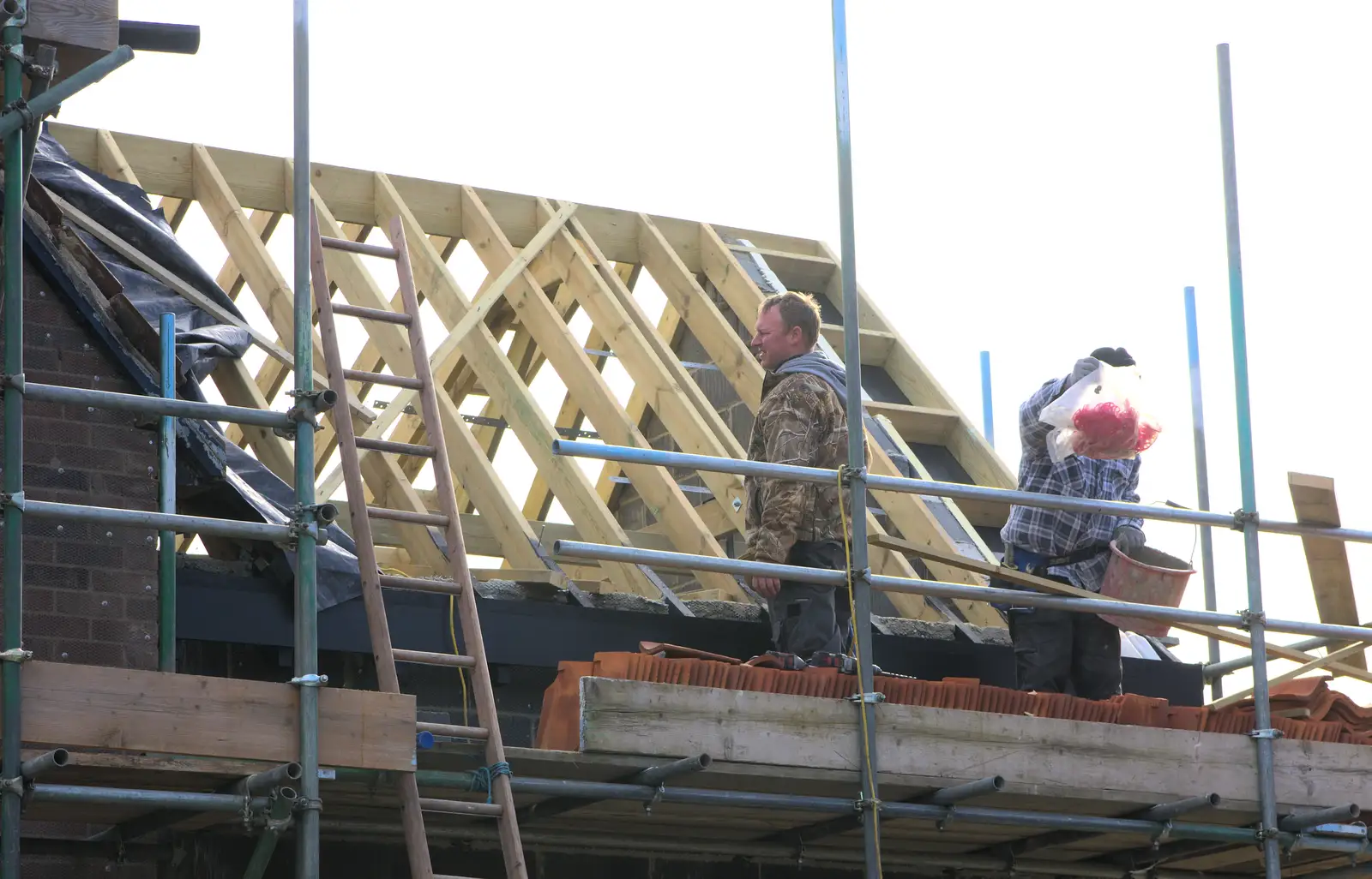 Andrew looks at the roof, from Building Progress: Electrical Second Fixing, Brome, Suffolk - 4th March 2014