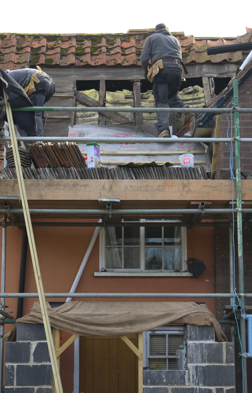 Old insulation from 1995 is exposed, from Building Progress: Electrical Second Fixing, Brome, Suffolk - 4th March 2014