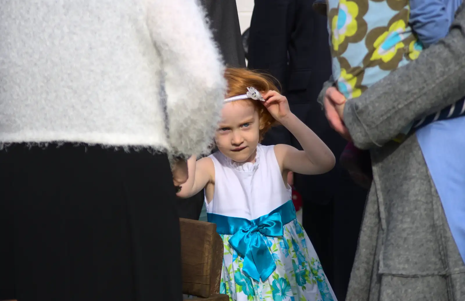 Small girl in a big crowd, from John and Caroline's Wedding, Sheene Mill, Melbourne, Cambridgeshire - 8th March 2014