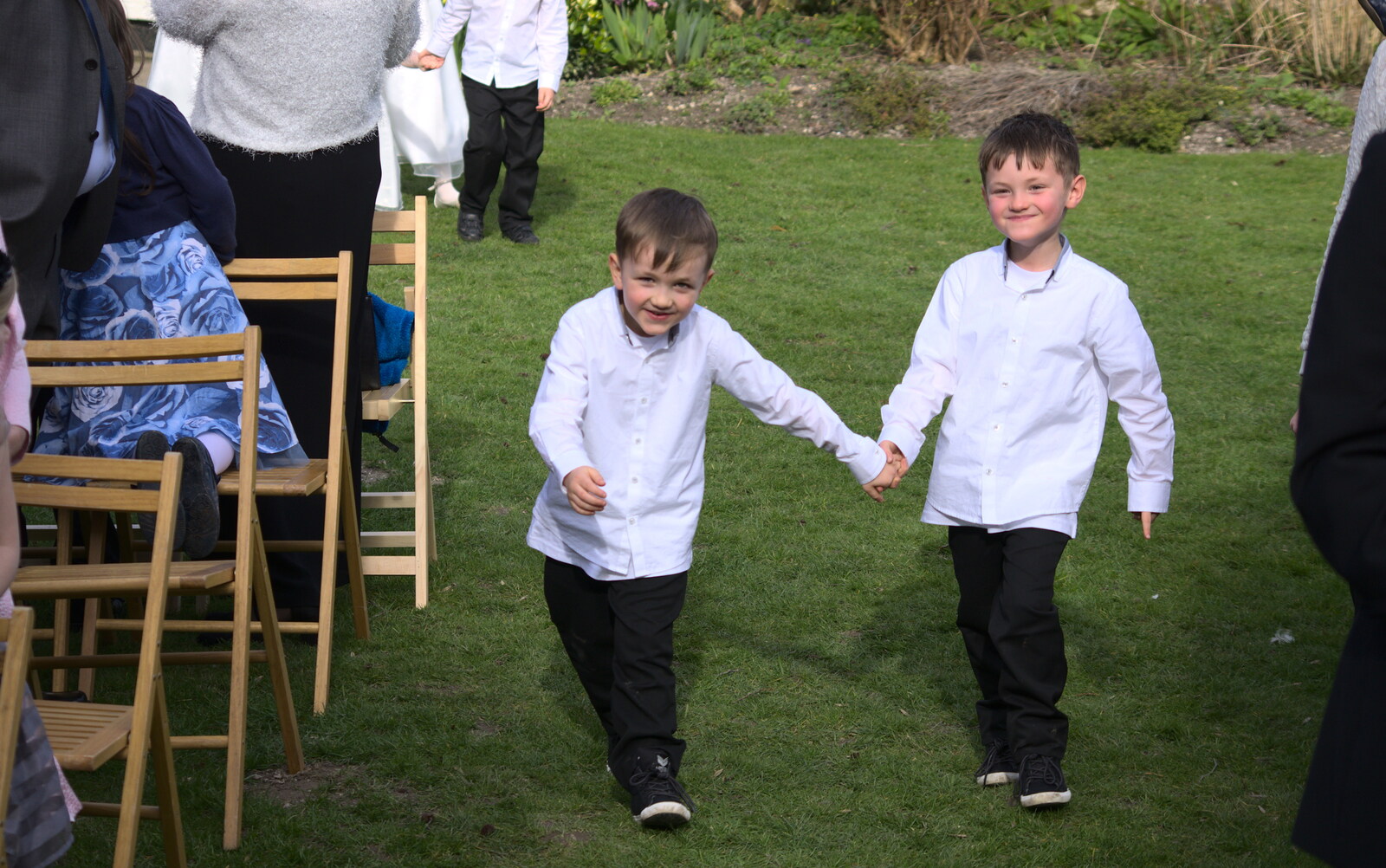Zach and Lucas run around from John and Caroline's Wedding, Sheene Mill, Melbourne, Cambridgeshire - 8th March 2014