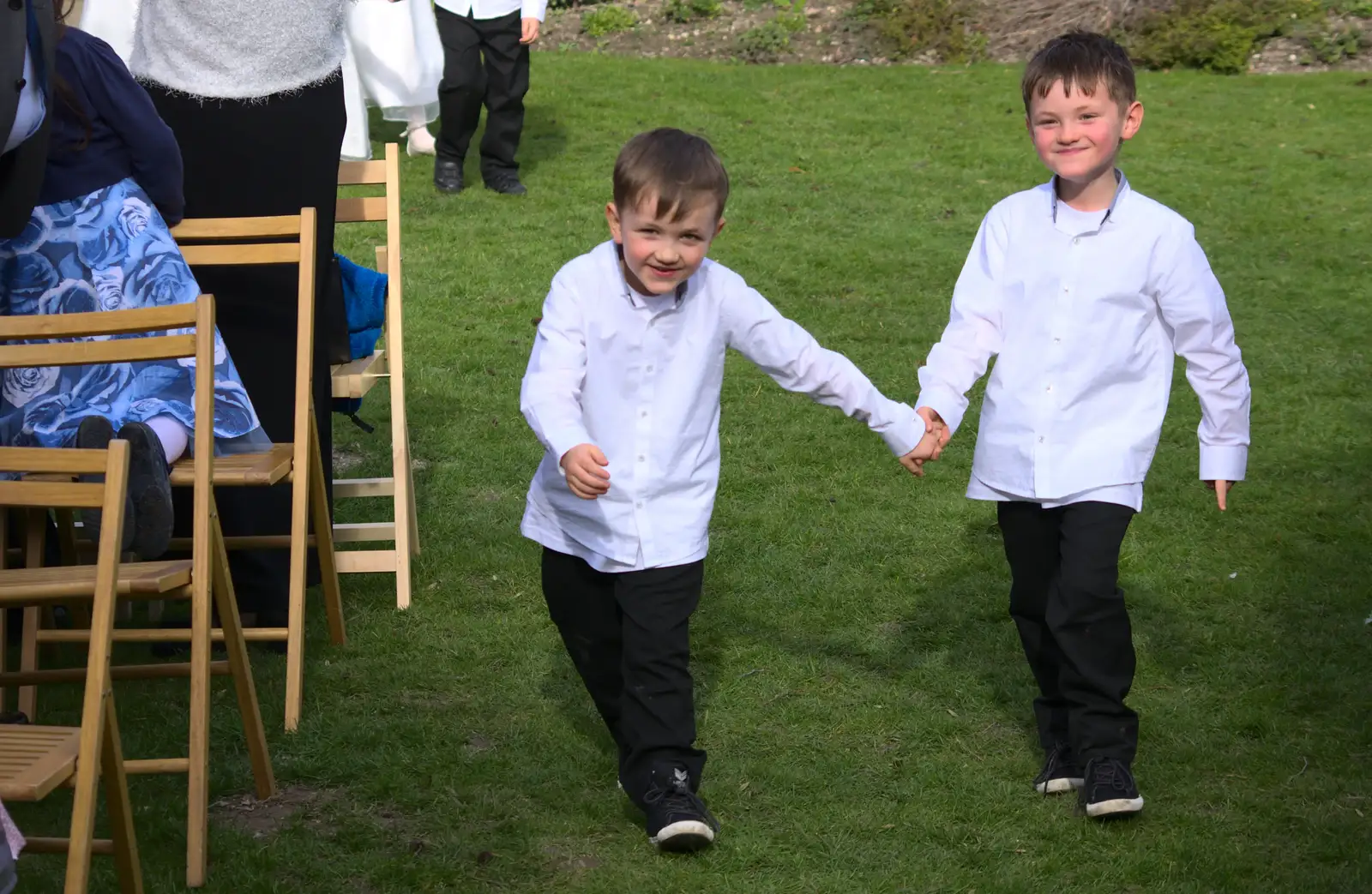 Zach and Lucas run around, from John and Caroline's Wedding, Sheene Mill, Melbourne, Cambridgeshire - 8th March 2014