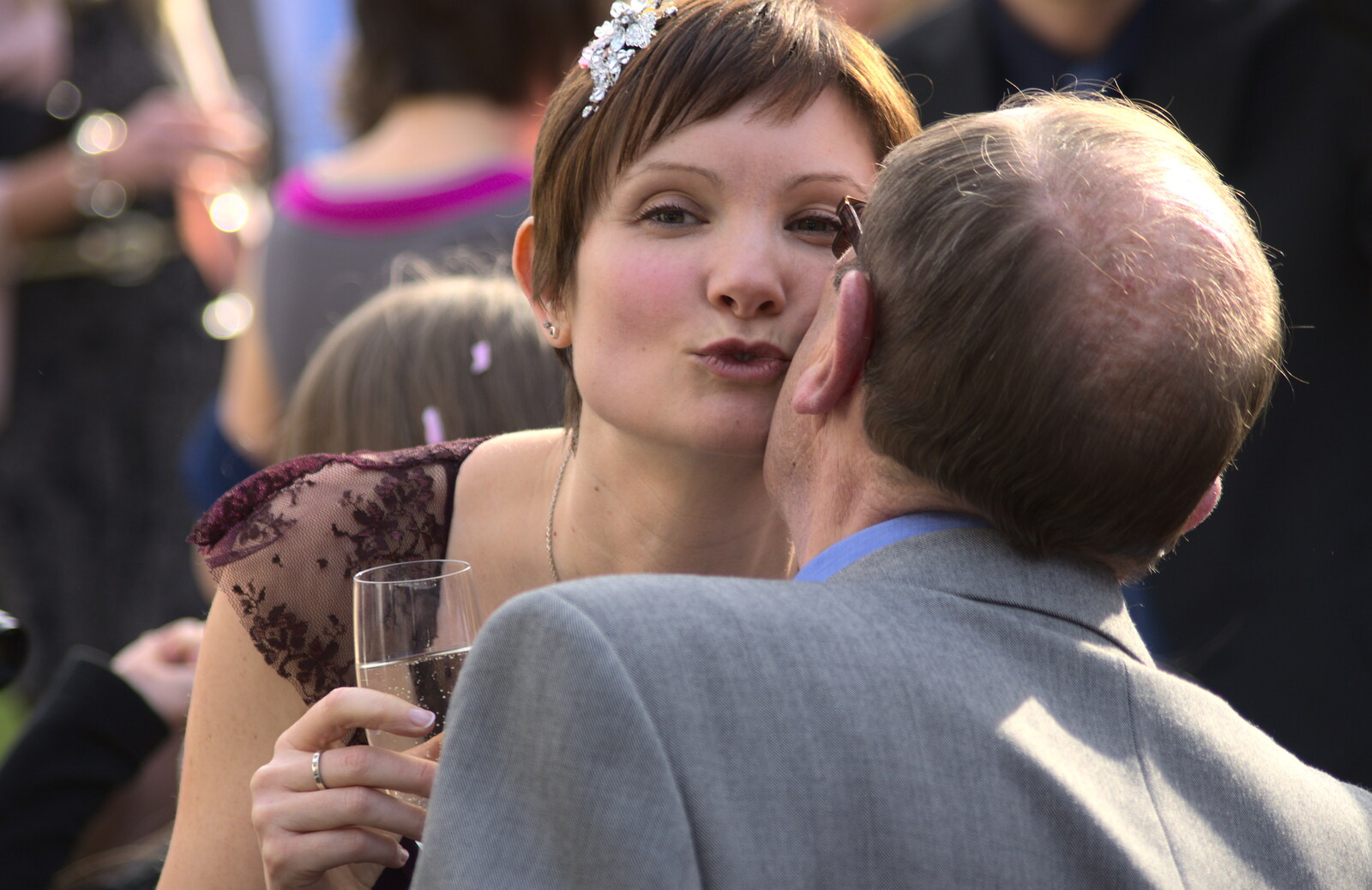 Caroline gets a kiss from John and Caroline's Wedding, Sheene Mill, Melbourne, Cambridgeshire - 8th March 2014