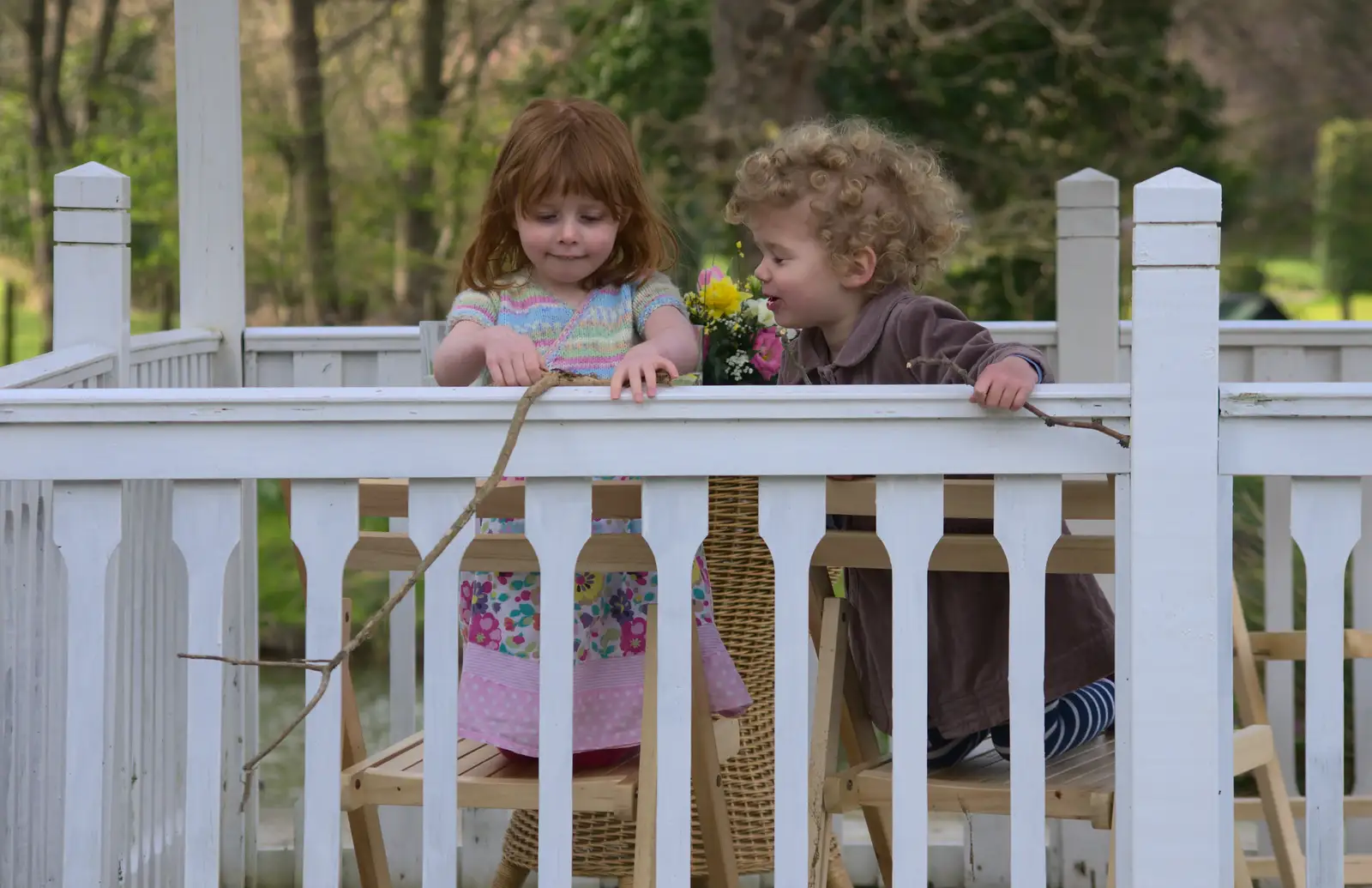 Children play with sticks, from John and Caroline's Wedding, Sheene Mill, Melbourne, Cambridgeshire - 8th March 2014