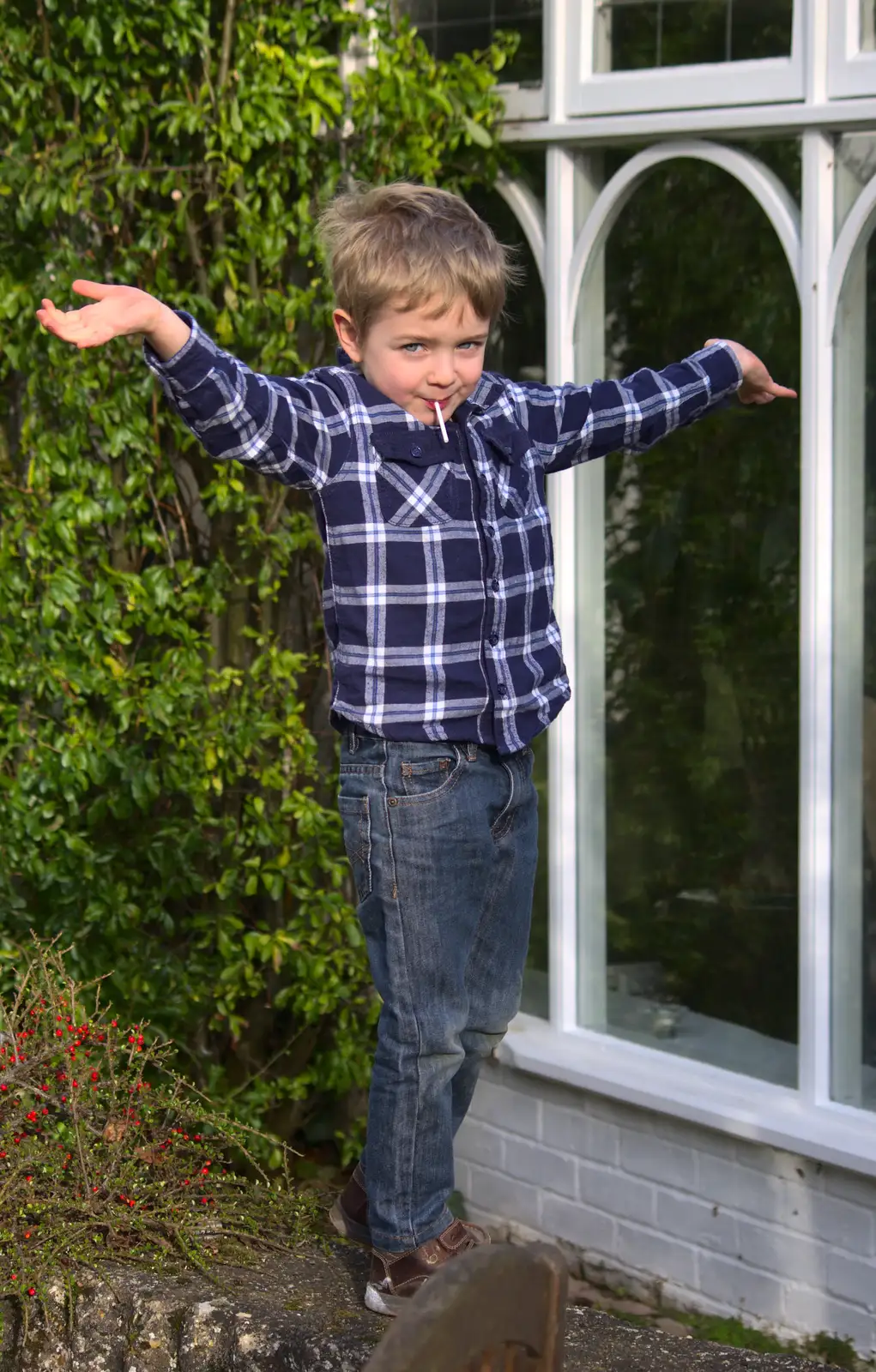 Fred does a pose, from John and Caroline's Wedding, Sheene Mill, Melbourne, Cambridgeshire - 8th March 2014