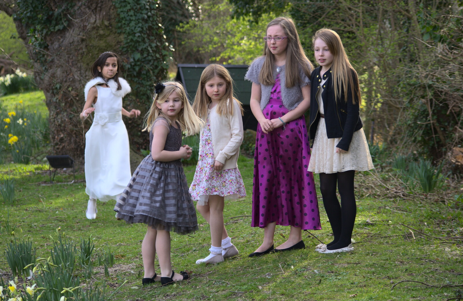 A group of girls by the pond from John and Caroline's Wedding, Sheene Mill, Melbourne, Cambridgeshire - 8th March 2014