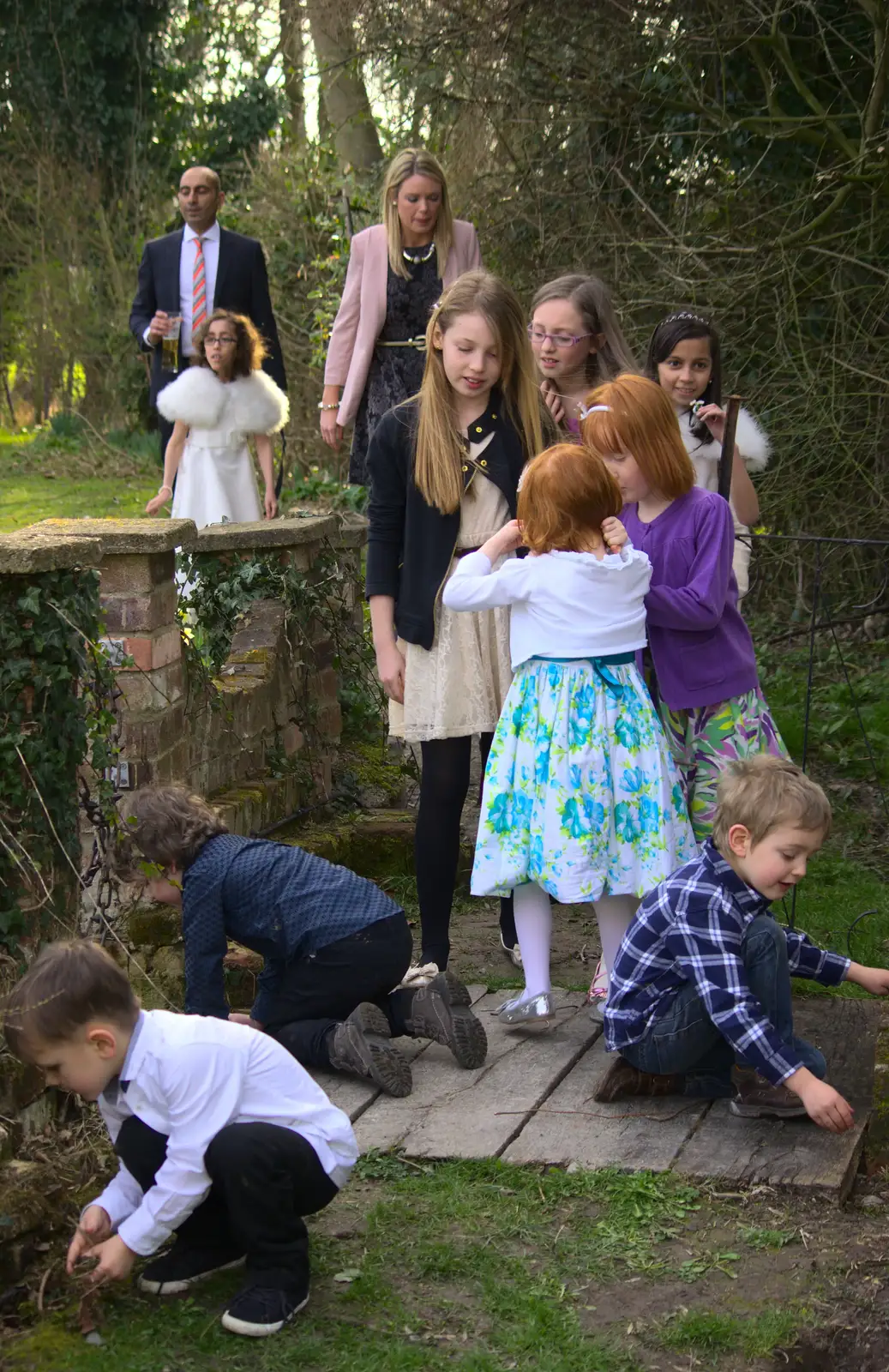 Fred and the boys are looking for something, from John and Caroline's Wedding, Sheene Mill, Melbourne, Cambridgeshire - 8th March 2014