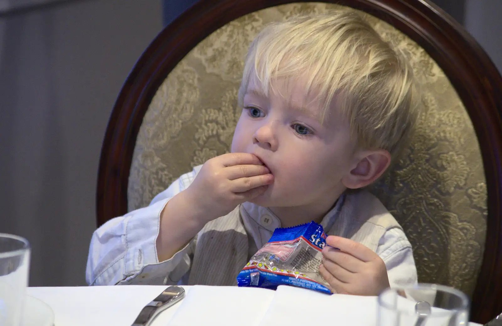 Harry stuffs Haribo into his face, from John and Caroline's Wedding, Sheene Mill, Melbourne, Cambridgeshire - 8th March 2014