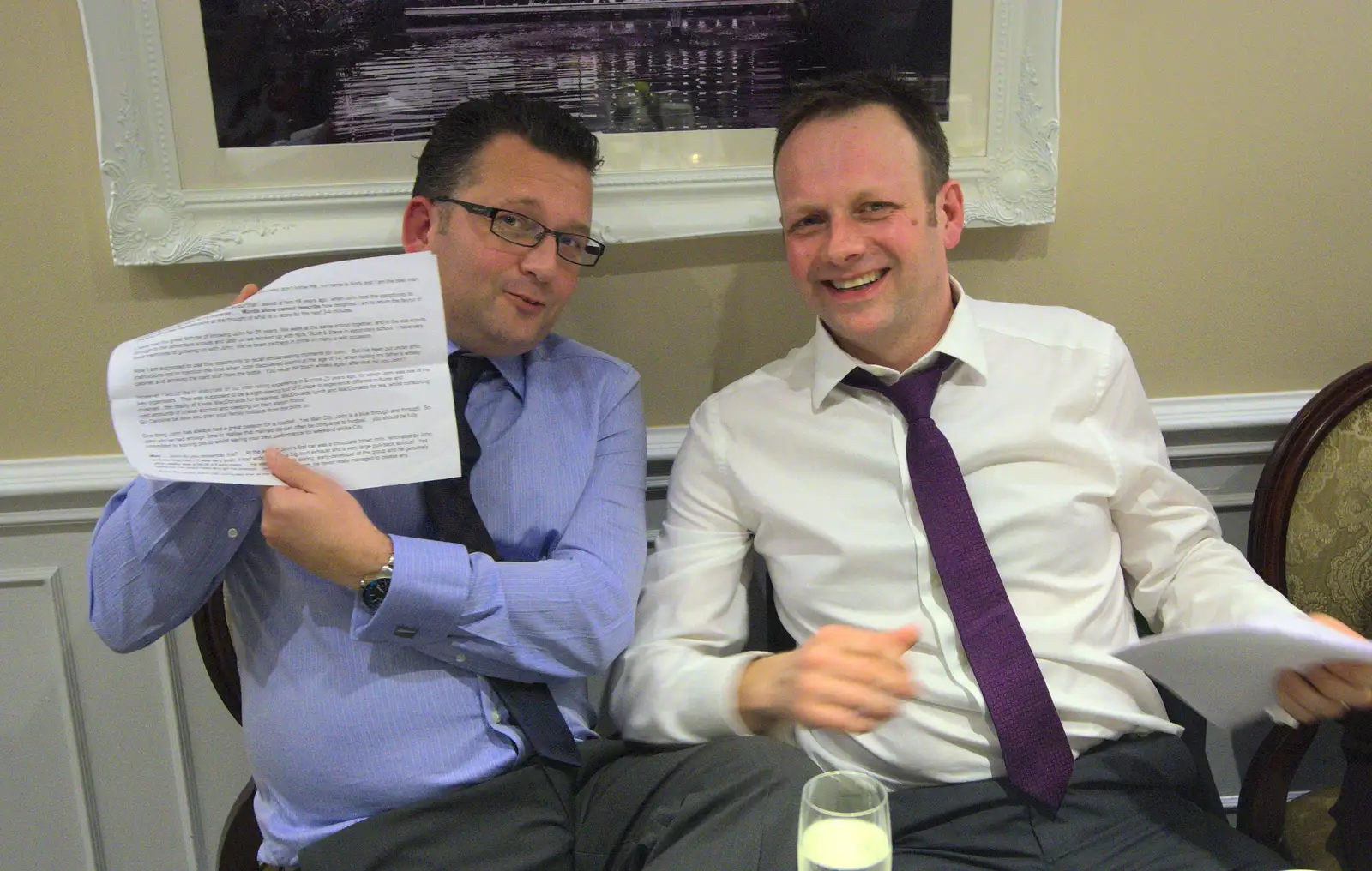 The Best Man holds his speech up, from John and Caroline's Wedding, Sheene Mill, Melbourne, Cambridgeshire - 8th March 2014