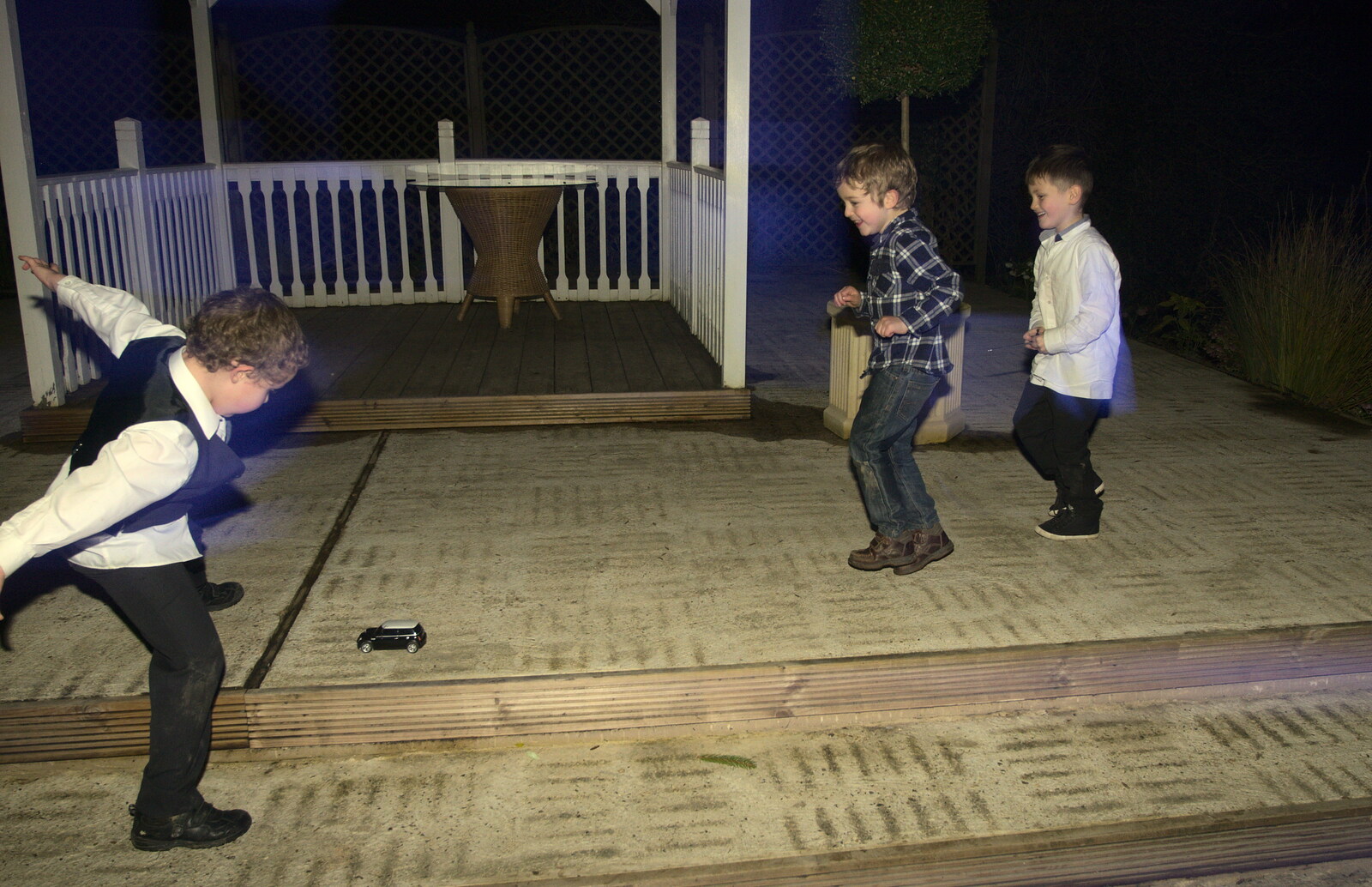 The boys have a remote-control car from John and Caroline's Wedding, Sheene Mill, Melbourne, Cambridgeshire - 8th March 2014
