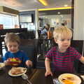 Fred and Harry at breakfast, A Day Out at Duxford, Cambridgeshire - 9th March 2014