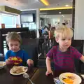 Fred and Harry at breakfast, A Day Out at Duxford, Cambridgeshire - 9th March 2014