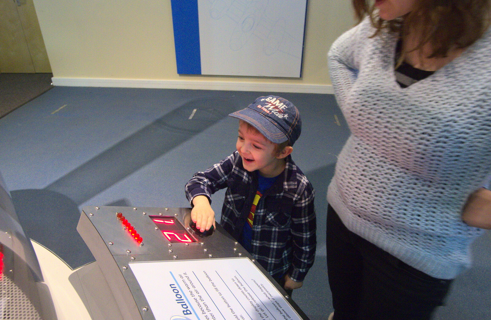 Fred has a go of some interactive exhibits from A Day Out at Duxford, Cambridgeshire - 9th March 2014