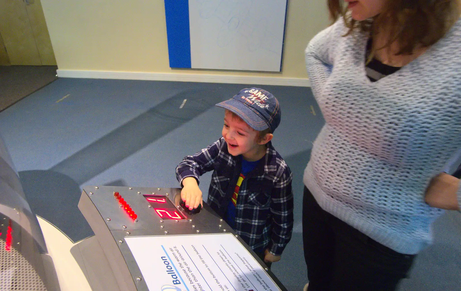 Fred has a go of some interactive exhibits, from A Day Out at Duxford, Cambridgeshire - 9th March 2014