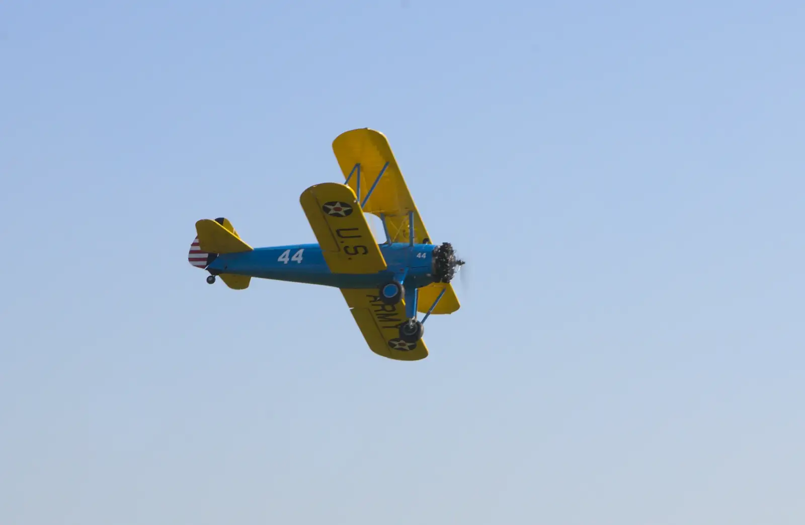 Stearman in flight, from A Day Out at Duxford, Cambridgeshire - 9th March 2014