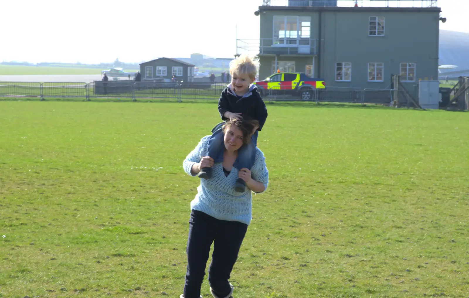 Harry flies around like an aeroplane, from A Day Out at Duxford, Cambridgeshire - 9th March 2014