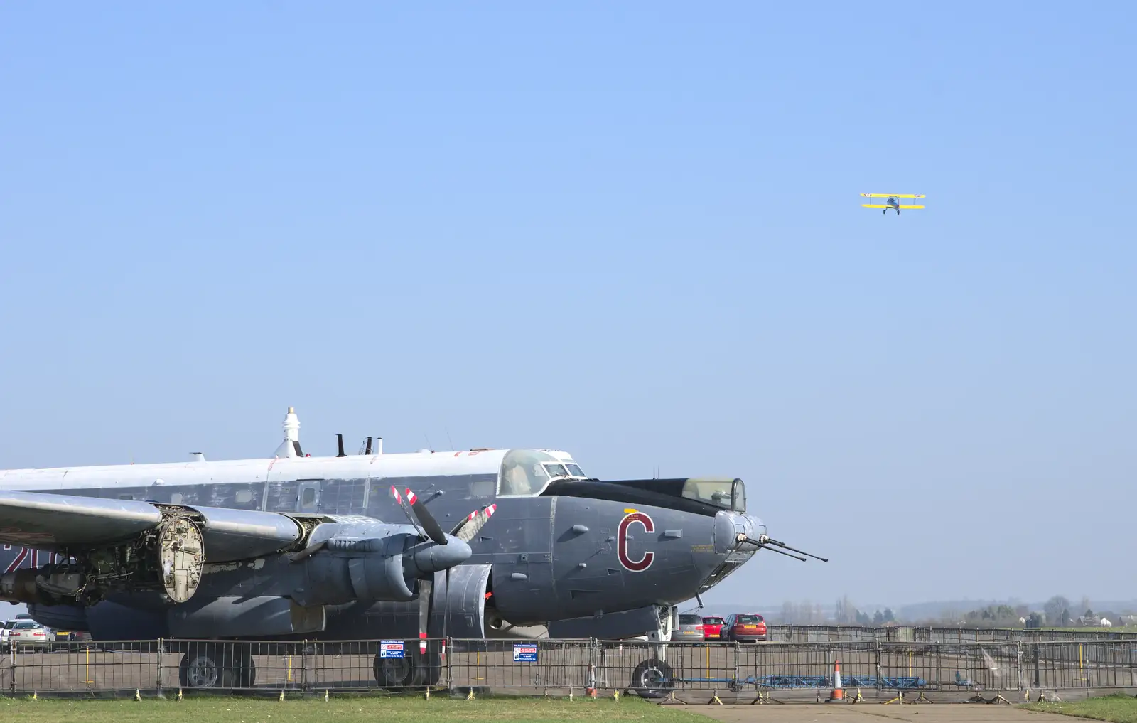 A Boeing Stearman does a bit of a display, from A Day Out at Duxford, Cambridgeshire - 9th March 2014