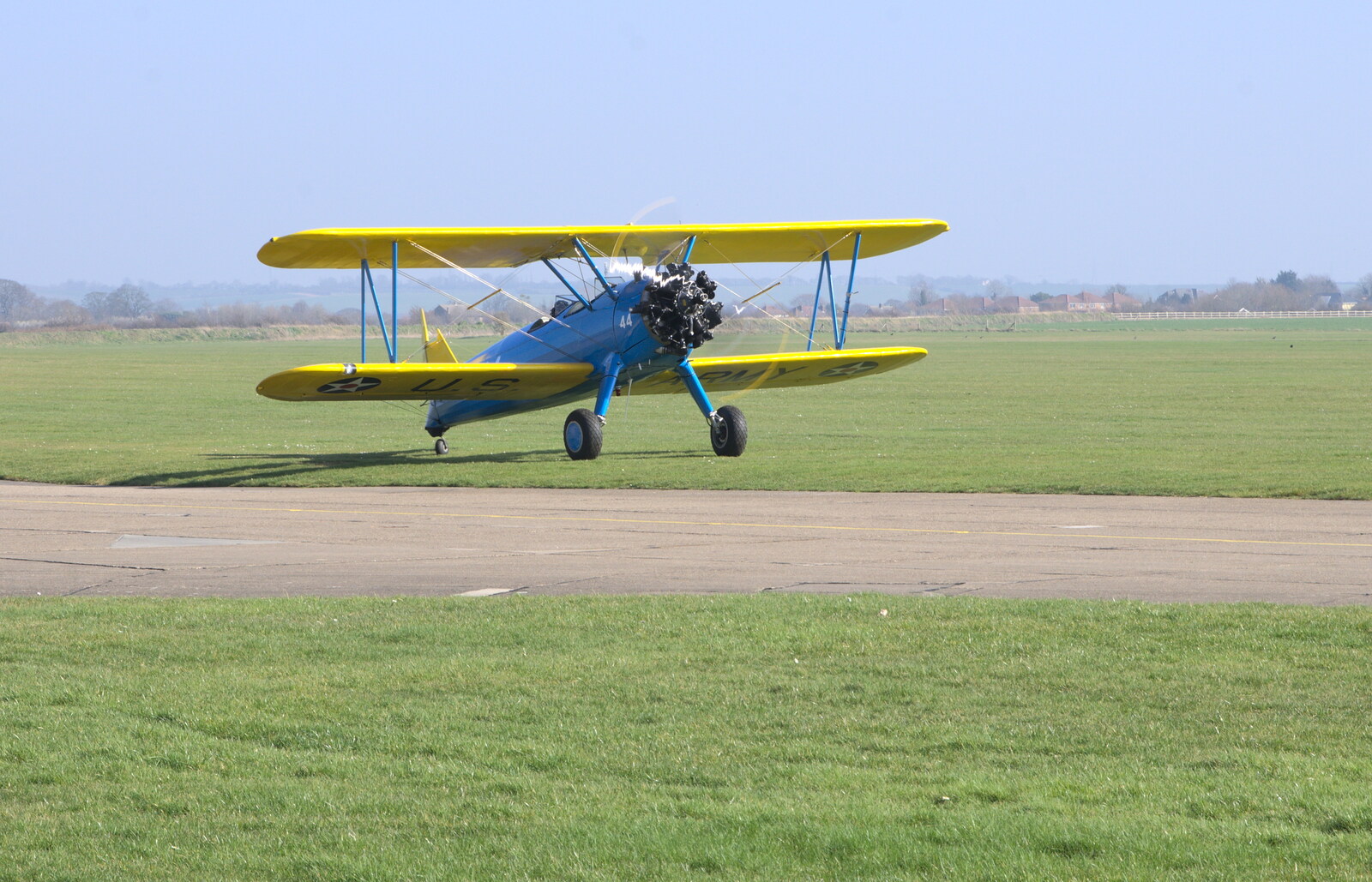 The Stearman taxis in from A Day Out at Duxford, Cambridgeshire - 9th March 2014