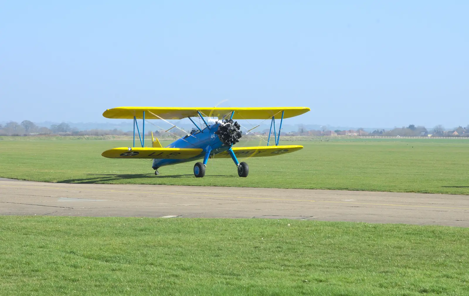 The Stearman taxis in, from A Day Out at Duxford, Cambridgeshire - 9th March 2014