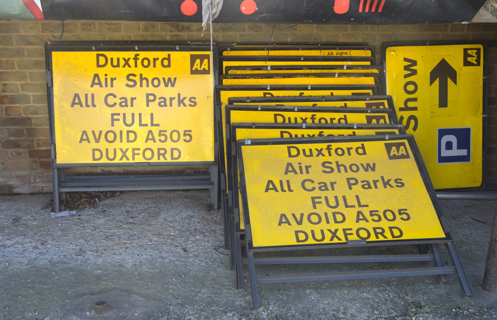 A big stack of 'car park full' signs from A Day Out at Duxford, Cambridgeshire - 9th March 2014