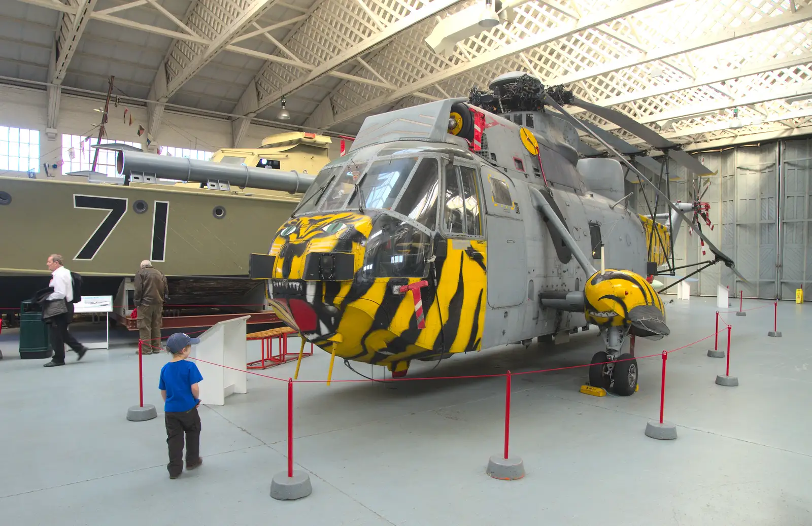 Fred looks at a Sea King helicopter, from A Day Out at Duxford, Cambridgeshire - 9th March 2014