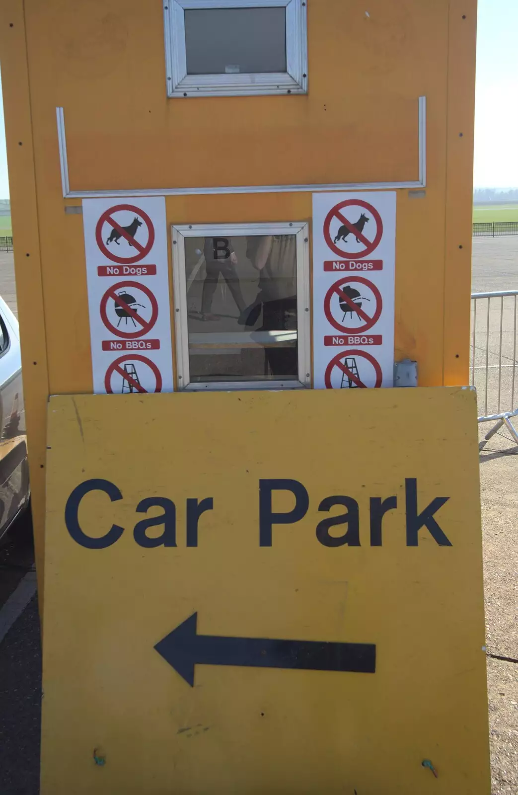 Nosher is amused by the icon depicting 'no barbeques', from A Day Out at Duxford, Cambridgeshire - 9th March 2014