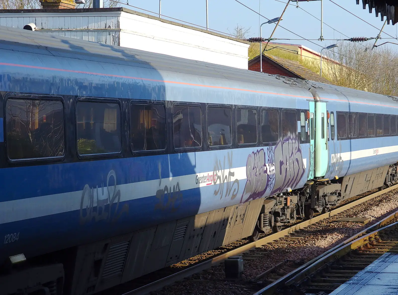 Another Greater Anglia coach gets graffiti on it, from Emily Comes to Visit, Brome, Suffolk - 15th March 2014