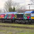 The colourful Class 66/7 66718 'Sir Peter Hendy', Emily Comes to Visit, Brome, Suffolk - 15th March 2014