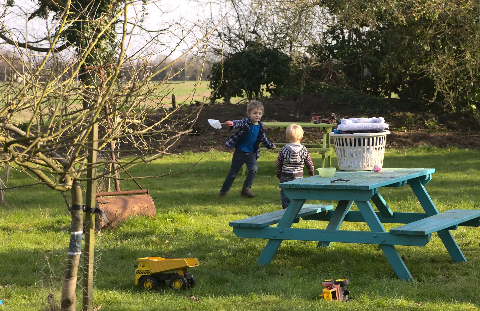 Fred runs around with a small parachute, from Emily Comes to Visit, Brome, Suffolk - 15th March 2014