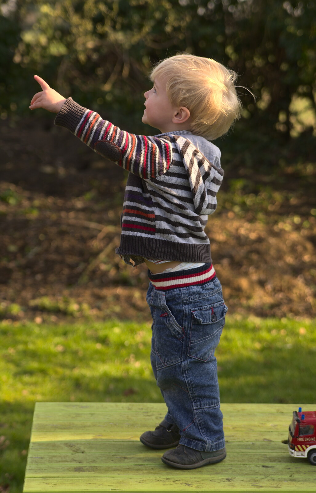 Harry points up as Fred's parachute drifts in from Emily Comes to Visit, Brome, Suffolk - 15th March 2014