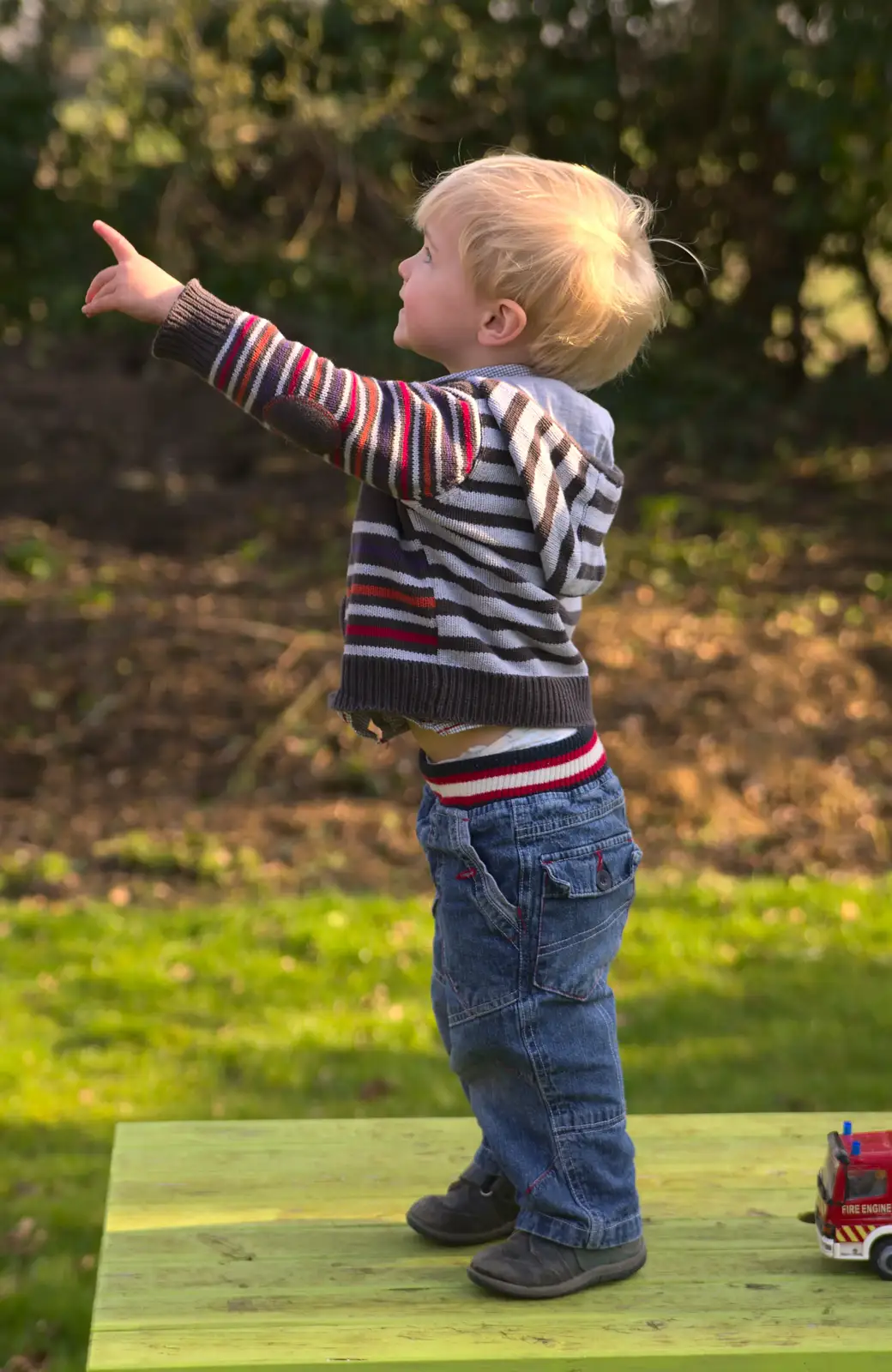 Harry points up as Fred's parachute drifts in, from Emily Comes to Visit, Brome, Suffolk - 15th March 2014