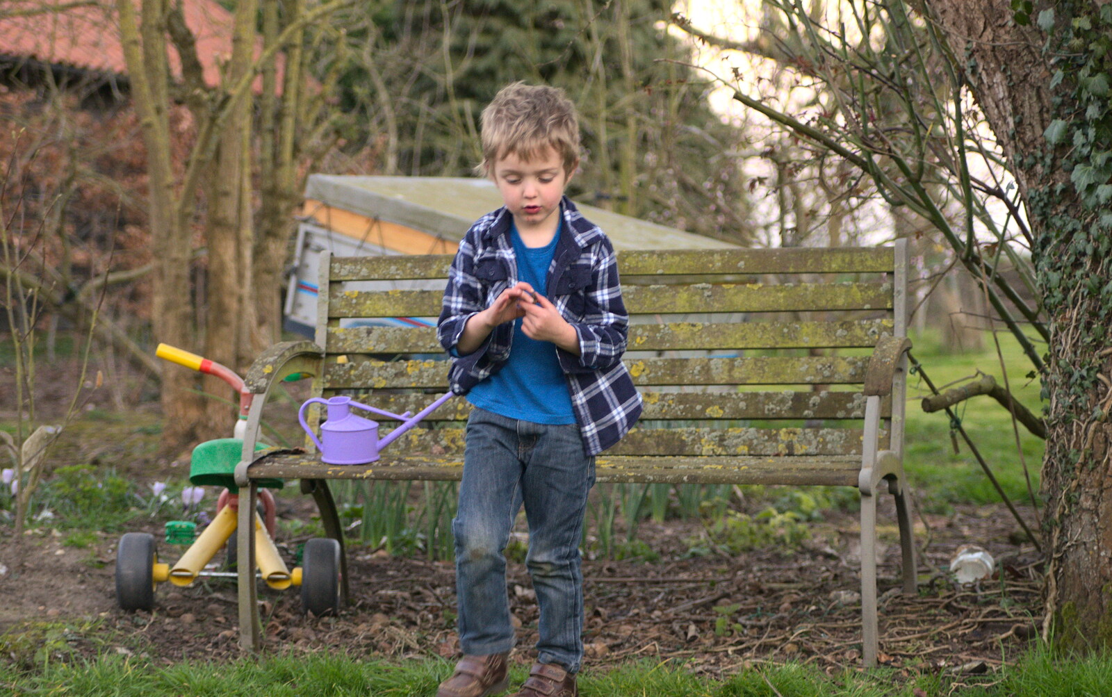 Fred pokes around with a walnut shell from Emily Comes to Visit, Brome, Suffolk - 15th March 2014