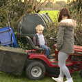 Harry on the lawnmower, with Emily, Emily Comes to Visit, Brome, Suffolk - 15th March 2014