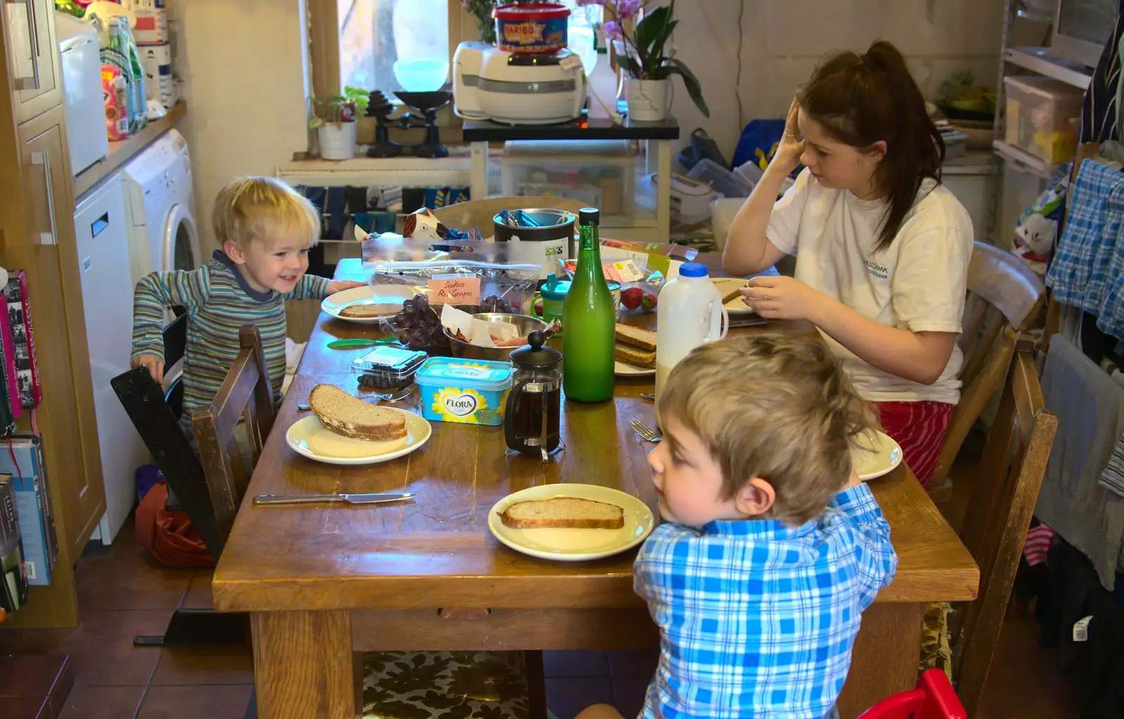 Breakfast with the boys, from Emily Comes to Visit, Brome, Suffolk - 15th March 2014