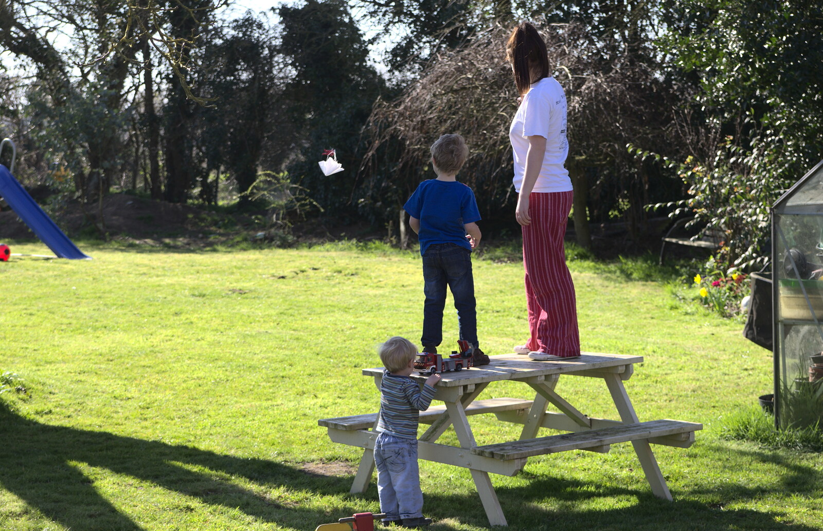 Fred hurls his parachute around from Emily Comes to Visit, Brome, Suffolk - 15th March 2014