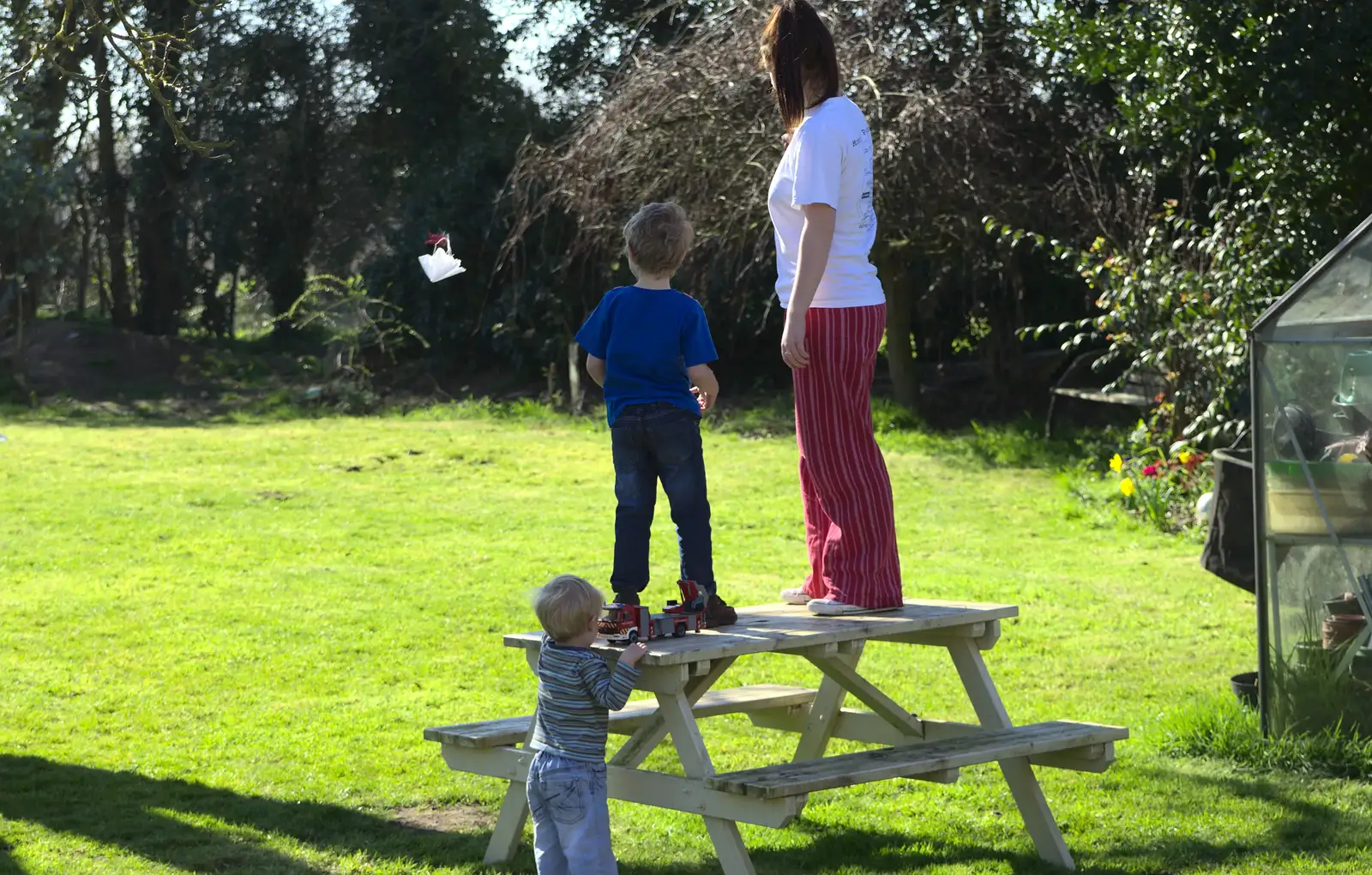 Fred hurls his parachute around, from Emily Comes to Visit, Brome, Suffolk - 15th March 2014