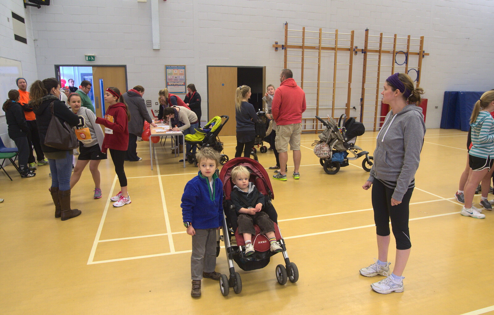 Milling around in the sports hall, pre race from Isobel's Fun Run, Hartismere High, Eye, Suffolk - 23rd March 2014
