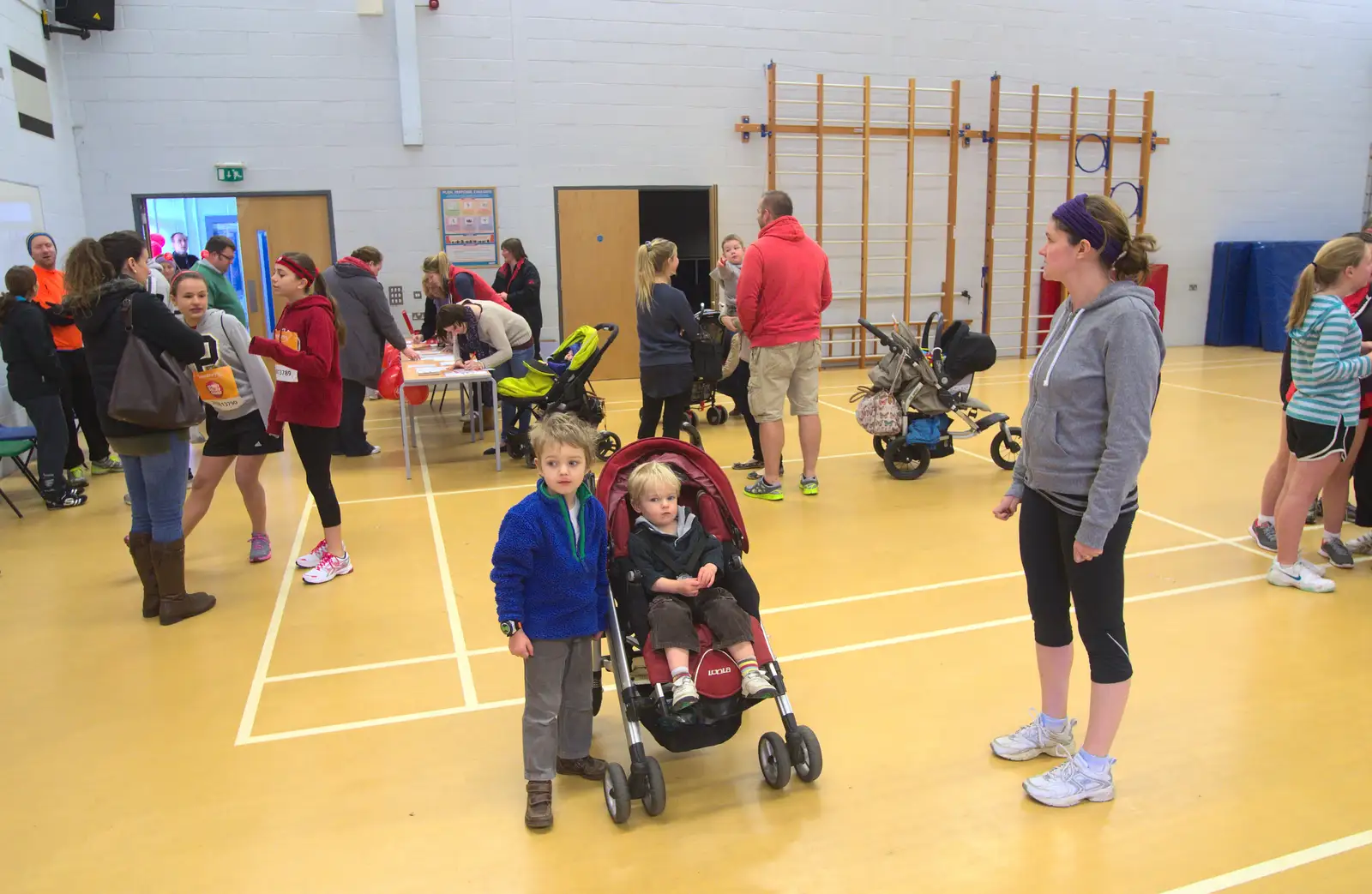 Milling around in the sports hall, pre race, from Isobel's Fun Run, Hartismere High, Eye, Suffolk - 23rd March 2014