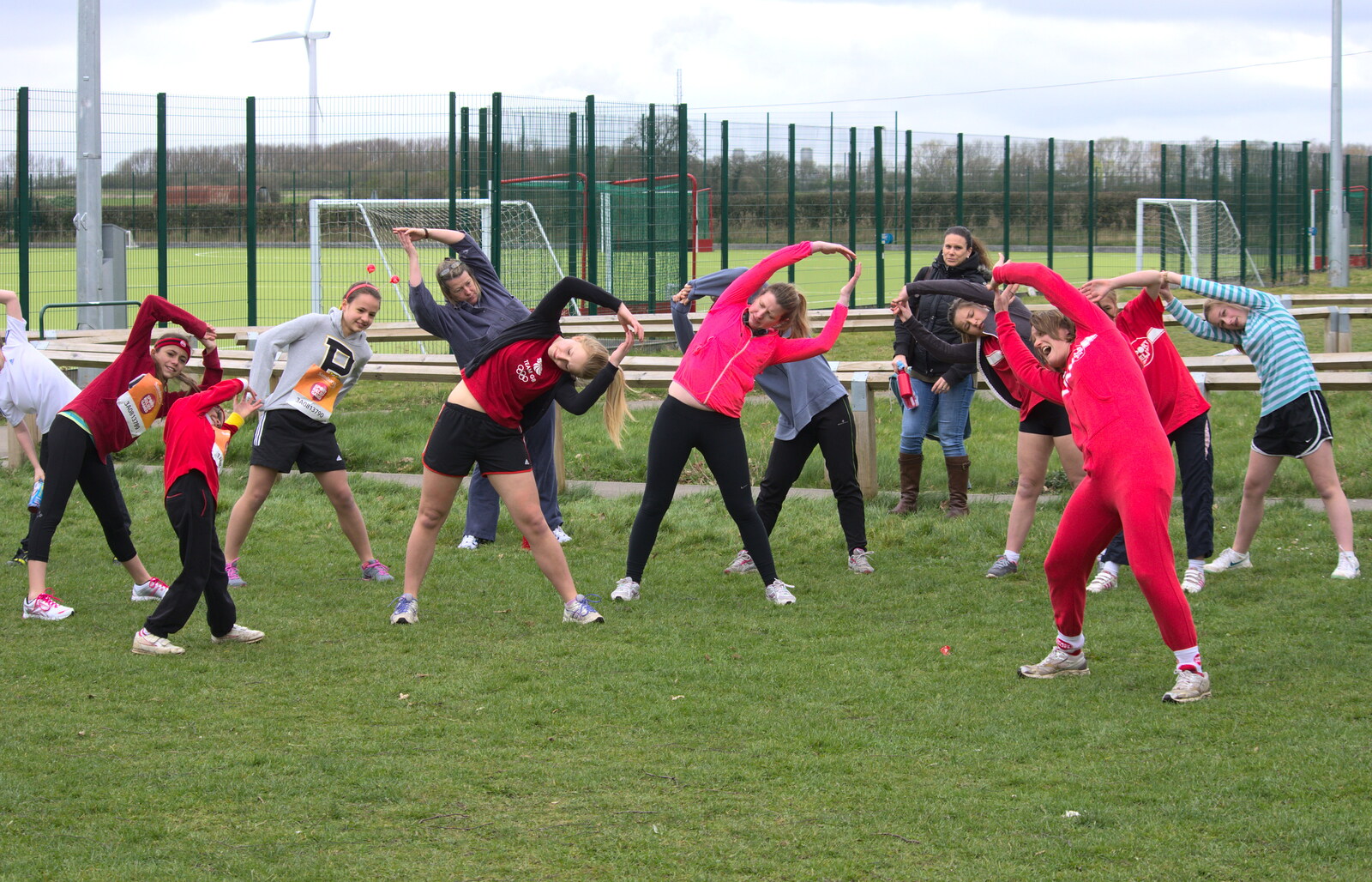 Stretch 'till it hurts from Isobel's Fun Run, Hartismere High, Eye, Suffolk - 23rd March 2014