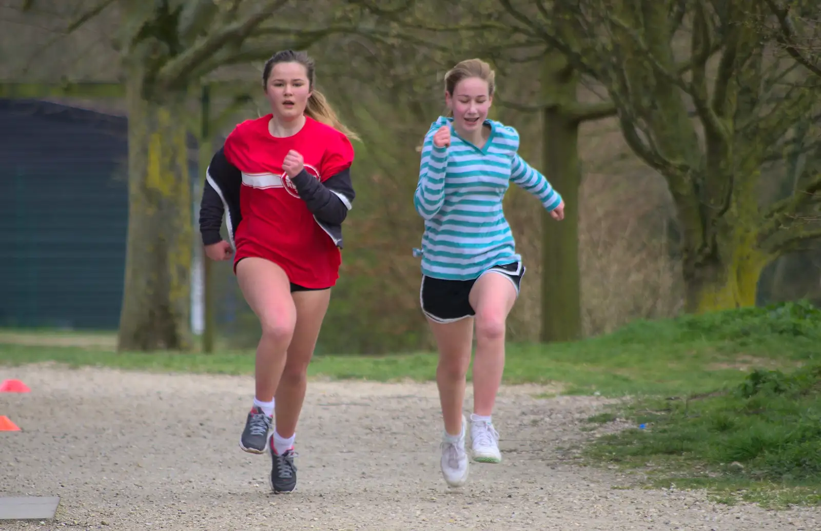 There's a definite race going on here, from Isobel's Fun Run, Hartismere High, Eye, Suffolk - 23rd March 2014