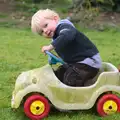 Harry in a push-along car, Isobel's Fun Run, Hartismere High, Eye, Suffolk - 23rd March 2014