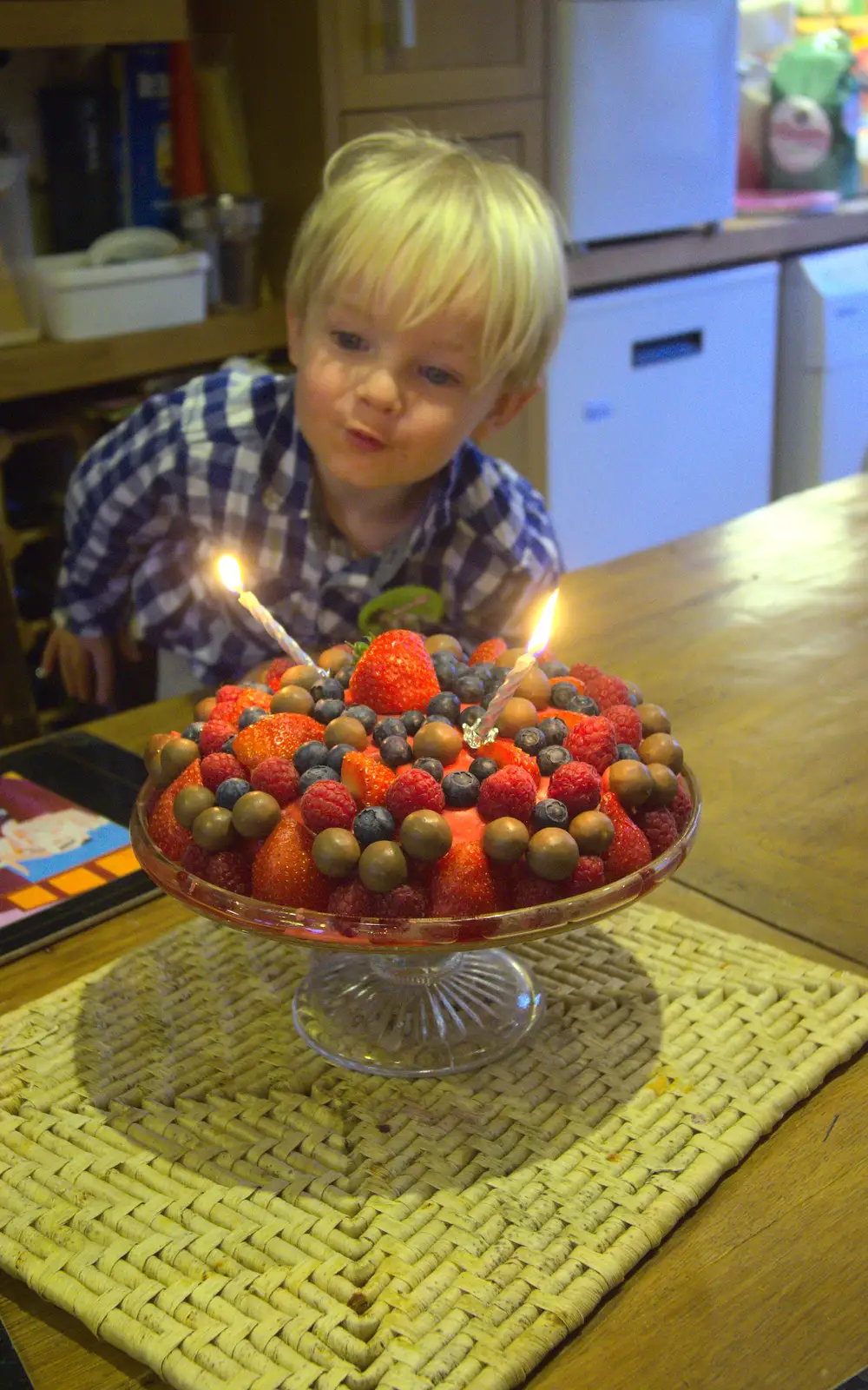 Harry gets in to blow the candles out, from On Being Two: Harry's Birthday, Brome, Suffolk - 28th March 2014