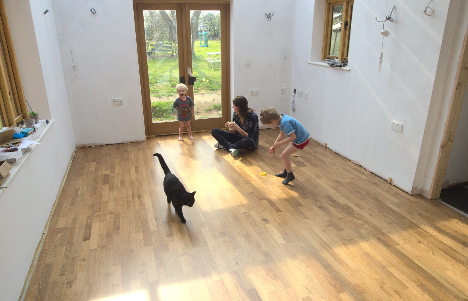 Millie the Mooch inspects the new floor from On Being Two: Harry's Birthday, Brome, Suffolk - 28th March 2014