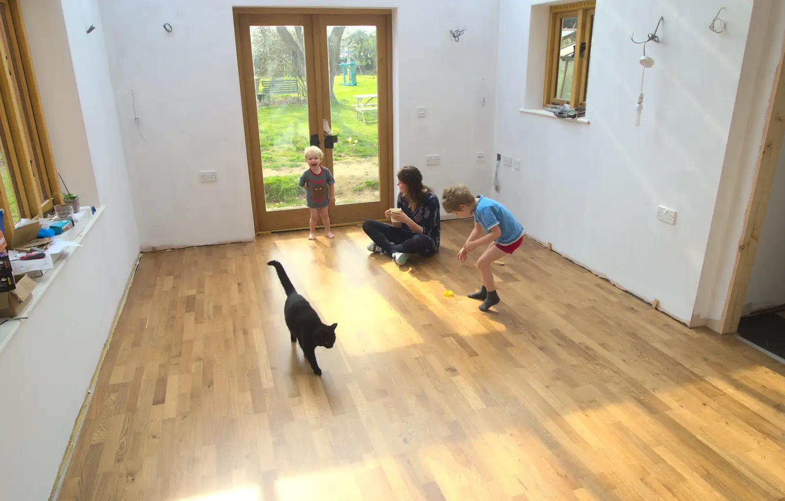 Millie the Mooch inspects the new floor, from On Being Two: Harry's Birthday, Brome, Suffolk - 28th March 2014