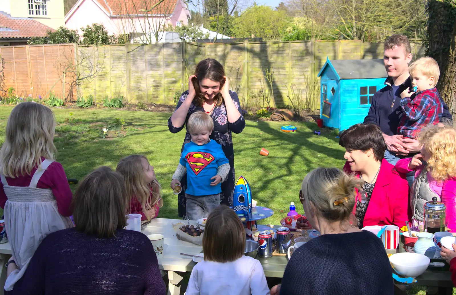 Gabes comes to blow some more candles out, from On Being Two: Harry's Birthday, Brome, Suffolk - 28th March 2014