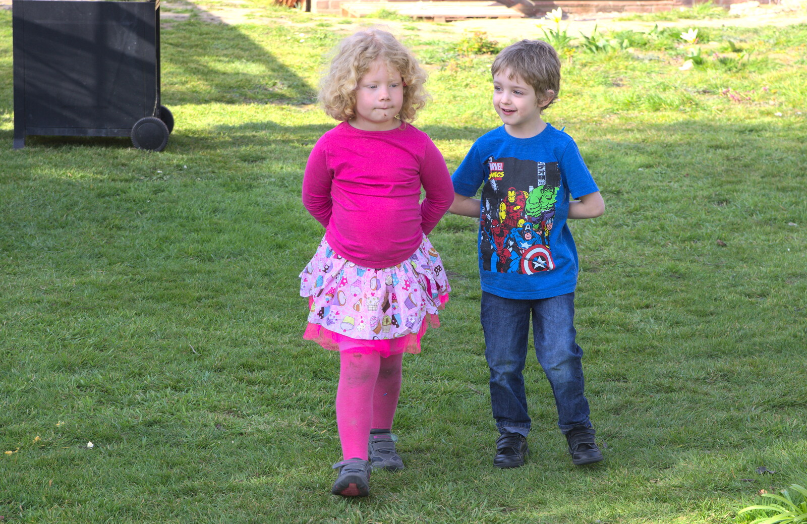 Rosie and Fred take a turn around the garden from On Being Two: Harry's Birthday, Brome, Suffolk - 28th March 2014