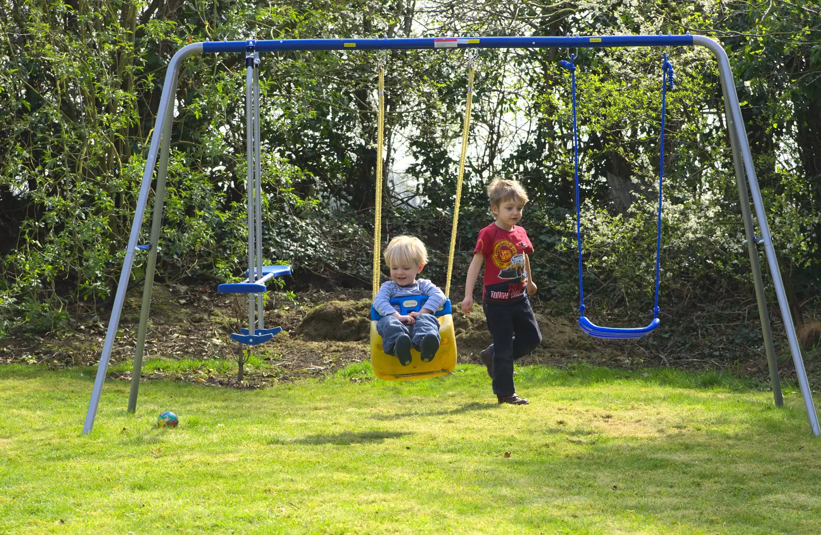 Harry has a swing, from On Being Two: Harry's Birthday, Brome, Suffolk - 28th March 2014