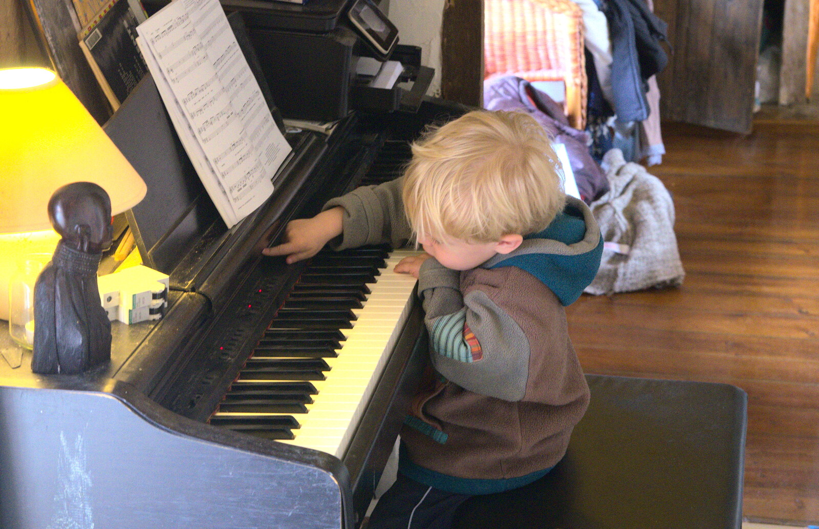 Harry pokes buttons on the piano from On Being Two: Harry's Birthday, Brome, Suffolk - 28th March 2014
